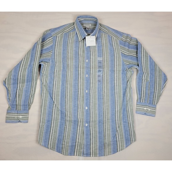 Concepts By Claiborne Other - Concepts Claiborne Mens L NWT Linen Blend Striped Button Down Shirt Blue Green